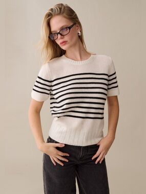NWT Few Moda Arielle Cashmere Sweater size Small S CAARA Black Cream Stripe